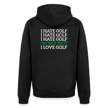 Golfing - Unisex Premium Organic Zip Hoodie - black - Back - Nico (187cm)