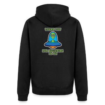 Thank you Believer UFO Alien Women Men Kids - Unisex Premium Organic Zip Hoodie - black - Back - Nico (187cm)