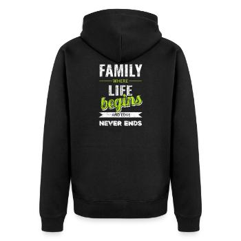 Familie Spruch Leben - Unisex Premium Bio Zip Hoodie - Schwarz - Hinten - Nico (187cm)
