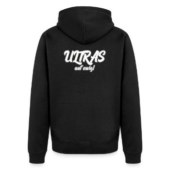 Ultras auf ewig - Unisex Premium Bio Zip Hoodie - Schwarz - Hinten - Nico (187cm)