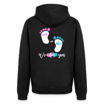 Babyparty Mädchen oder Junge - Unisex Premium Bio Zip Hoodie - Schwarz - Hinten - Nico (187cm)