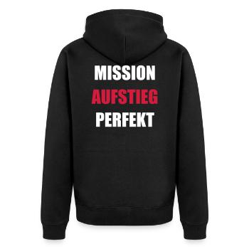 Mission Aufstieg T-Shirt Aufsteiger Team Geschenk - Unisex Premium Bio Zip Hoodie - Schwarz - Hinten - Nico (187cm)