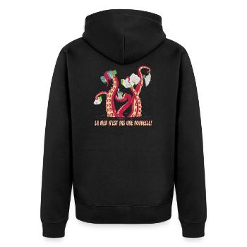 The sea is not a trash can! Earth Day - Unisex Premium Organic Zip Hoodie - black - Back - Nico (187cm)
