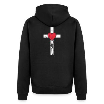 kreuz symbol herz - Unisex Premium Bio Zip Hoodie - Schwarz - Hinten - Nico (187cm)