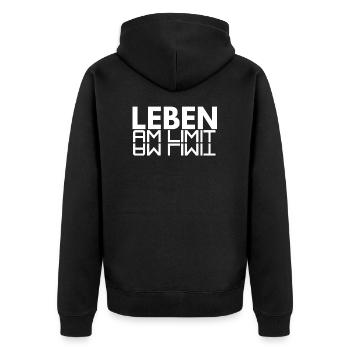 LEBEN AM LIMIT - Unisex Premium Bio Zip Hoodie - Schwarz - Hinten - Nico (187cm)
