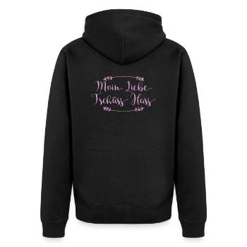 Moin Liebe - Tschüss Hass I Geschenkidee - Unisex Premium Bio Zip Hoodie - Schwarz - Hinten - Nico (187cm)