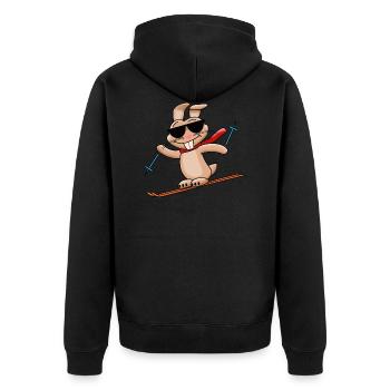 Cooler Hase fährt Ski - Unisex Premium Bio Zip Hoodie - Schwarz - Hinten - Nico (187cm)