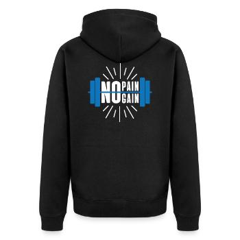 NO PAIN NO GAIN - Unisex Premium Organic Zip Hoodie - black - Back - Nico (187cm)