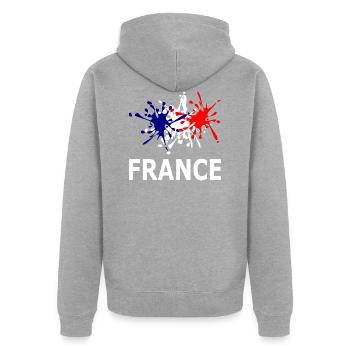 Blau Weiß Rot - Unisex Premium Bio Zip Hoodie - Grau meliert - Hinten - Nico (187cm)