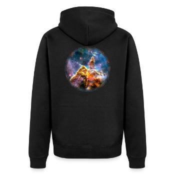 Mystic Mountain, Carina Nebula, Space, Galaxy, - Unisex Premium Organic Zip Hoodie - black - Back - Nico (187cm)