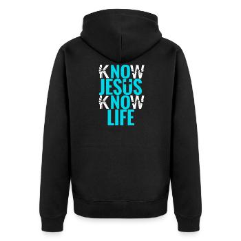 Jesus Christus - Unisex Premium Bio Zip Hoodie - Schwarz - Hinten - Nico (187cm)