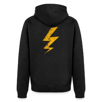 Blitz Vintage Retro Elektrik - Unisex Premium Bio Zip Hoodie - Schwarz - Hinten - Nico (187cm)