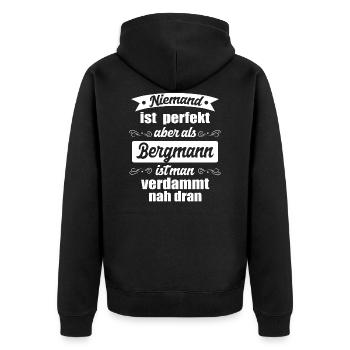 Miner - Unisex Premium Organic Zip Hoodie - black - Back - Nico (187cm)