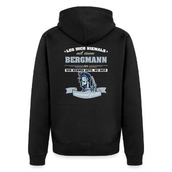 Miner - Unisex Premium Organic Zip Hoodie - black - Back - Nico (187cm)