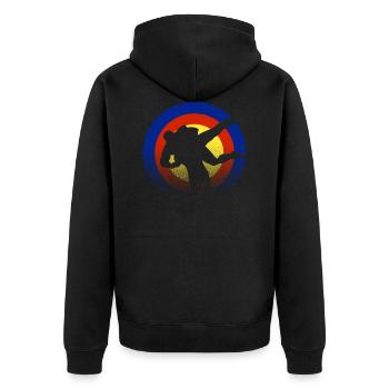 Ringer - Unisex Premium Bio Zip Hoodie - Schwarz - Hinten - Nico (187cm)
