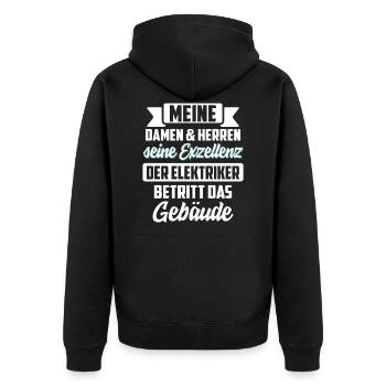 Elektriker - Unisex Premium Bio Zip Hoodie - Schwarz - Hinten - Nico (187cm)