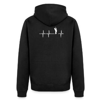 Ich liebe Cricket Geschenk Herzschlag Pulsschlag - Unisex Premium Bio Zip Hoodie - Schwarz - Hinten - Nico (187cm)