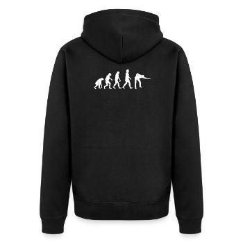 Billard Evolution - Unisex Premium Bio Zip Hoodie - Schwarz - Hinten - Nico (187cm)