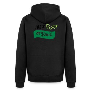 100% Organic Organisch Grün Logo Natur Öko Bio - Unisex Premium Bio Zip Hoodie - Schwarz - Hinten - Nico (187cm)