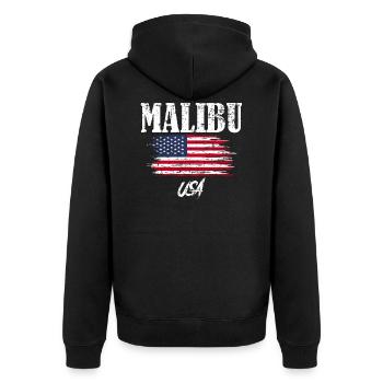USA Fahne Malibu Urlaub Sommer Geschenk - Unisex Premium Bio Zip Hoodie - Schwarz - Hinten - Nico (187cm)