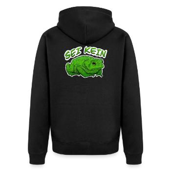 Sei Kein Frosch - Unisex Premium Bio Zip Hoodie - Schwarz - Hinten - Nico (187cm)