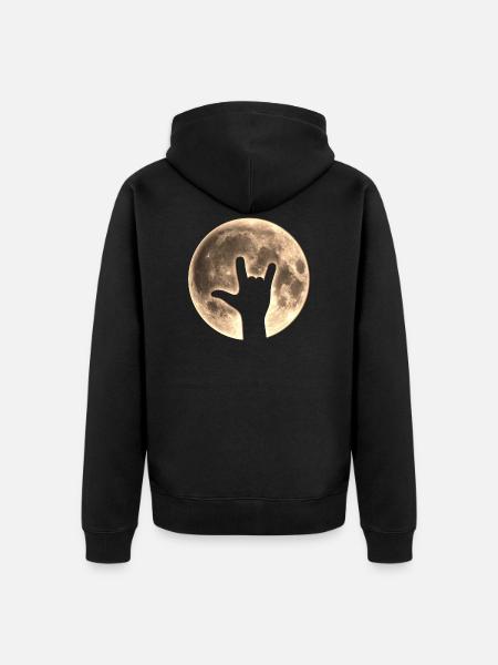 Rock Moon, Hand, Party, Music, Earth Day, Yeah - Veste à capuche bio Premium Unisexe - noir
