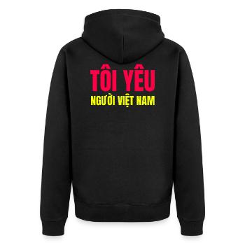 Ich liebe vietnamesische Menschen - Unisex Premium Bio Zip Hoodie - Schwarz - Hinten - Nico (187cm)