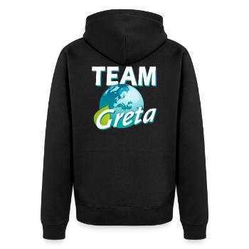 TEAM Greta - Unisex Premium Organic Zip Hoodie - black - Back - Nico (187cm)