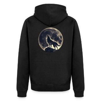 Wolf full moon, wolves, native, Indians, wild, dog - Unisex Premium Organic Zip Hoodie - black - Back - Nico (187cm)