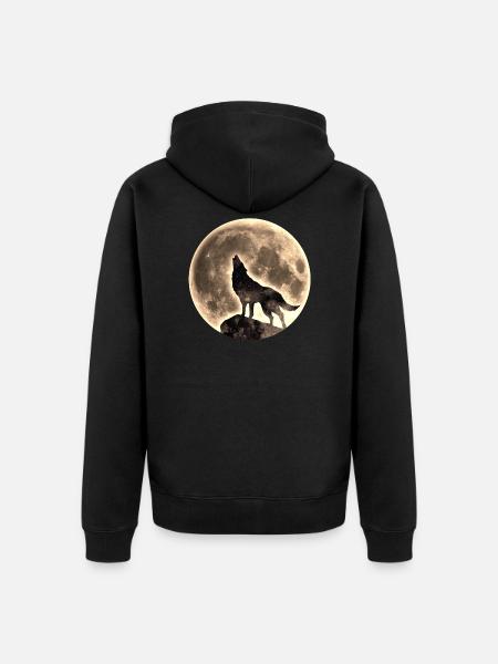 Wolf, full moon, wolves, animal, wild dog, native, - Unisex Premium Organic Zip Hoodie - black