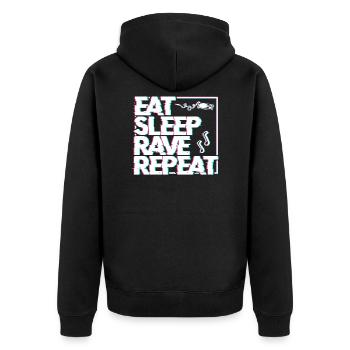 Eat sleep rave repeat - Unisex Premium Bio Zip Hoodie - Schwarz - Hinten - Nico (187cm)