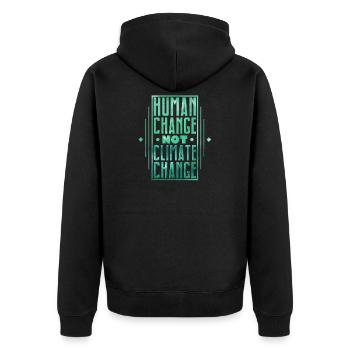 Human Change not climate Change - Unisex Premium Bio Zip Hoodie - Schwarz - Hinten - Nico (187cm)