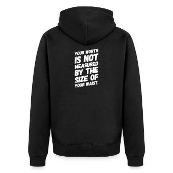 Anti Fatshaming T-Shirts | Curvy Körper Geschenk - Unisex Premium Bio Zip Hoodie - Schwarz - Hinten - Nico (187cm)