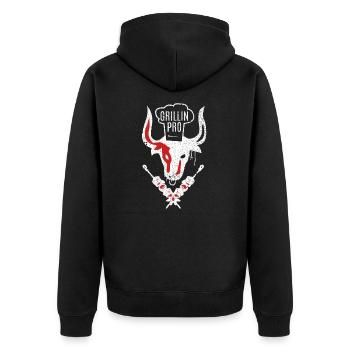Grillin Pro - Grillen - BBQ - Pro - Grillmeister - Unisex Premium Bio Zip Hoodie - Schwarz - Hinten - Nico (187cm)