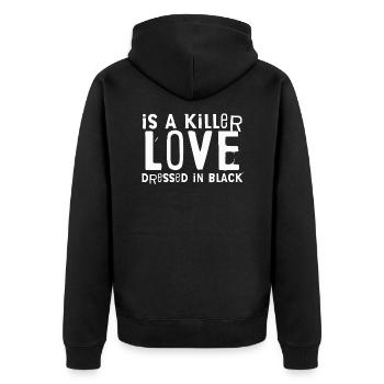 L'amour est un tueur habillé en tshirt noir - Veste à capuche bio Premium Unisexe - noir - Dos - Nico (187cm)