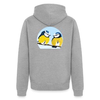 jz.birds Blaumeisen Vogel Illustration - Unisex Premium Bio Zip Hoodie - Grau meliert - Hinten - Nico (187cm)