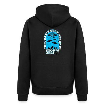 Storm Area 51 Alien Shirt - Unisex Premium Bio Zip Hoodie - Schwarz - Hinten - Nico (187cm)