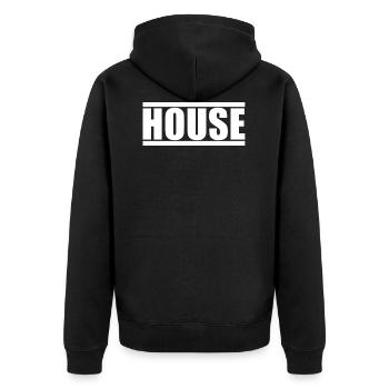 House Music Logo - Unisex Premium Bio Zip Hoodie - Schwarz - Hinten - Nico (187cm)