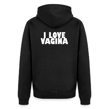 i love vagina - Unisex Premium Bio Zip Hoodie - Schwarz - Hinten - Nico (187cm)