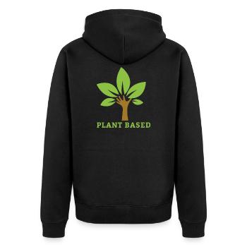 Plant Based Vegan Geschenk - Unisex Premium Bio Zip Hoodie - Schwarz - Hinten - Nico (187cm)