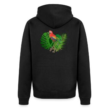 Papagei im Dschungel - Unisex Premium Bio Zip Hoodie - Schwarz - Hinten - Nico (187cm)