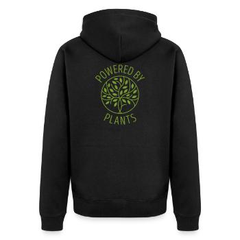 Powered by Plants Vegan Geschenk - Unisex Premium Bio Zip Hoodie - Schwarz - Hinten - Nico (187cm)