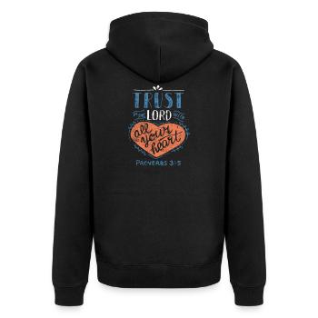Vertraue Gott jesus christus herz - Unisex Premium Bio Zip Hoodie - Schwarz - Hinten - Nico (187cm)