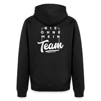 mein team spruch - Unisex Premium Bio Zip Hoodie - Schwarz - Hinten - Nico (187cm)