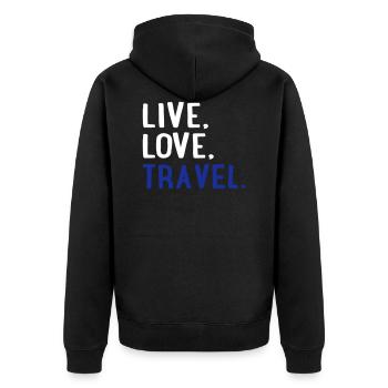 to travel - Unisex Premium Organic Zip Hoodie - black - Back - Nico (187cm)