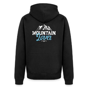 berge mountain lover - Unisex Premium Bio Zip Hoodie - Schwarz - Hinten - Nico (187cm)