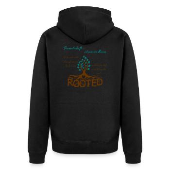Freundschaft - bunt - Unisex Premium Bio Zip Hoodie - Schwarz - Hinten - Nico (187cm)