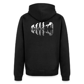 Evolution einer Reiterin Reitsport Geschenk - Unisex Premium Bio Zip Hoodie - Schwarz - Hinten - Nico (187cm)