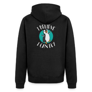 i believe i can fly penguin funny gift idea - Unisex Premium Organic Zip Hoodie - black - Back - Nico (187cm)