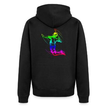 Badminton Spieler Bunt - Unisex Premium Bio Zip Hoodie - Schwarz - Hinten - Nico (187cm)